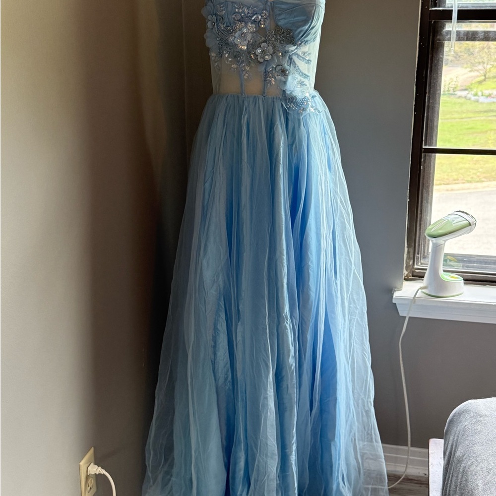 Powder blue floral corset dress